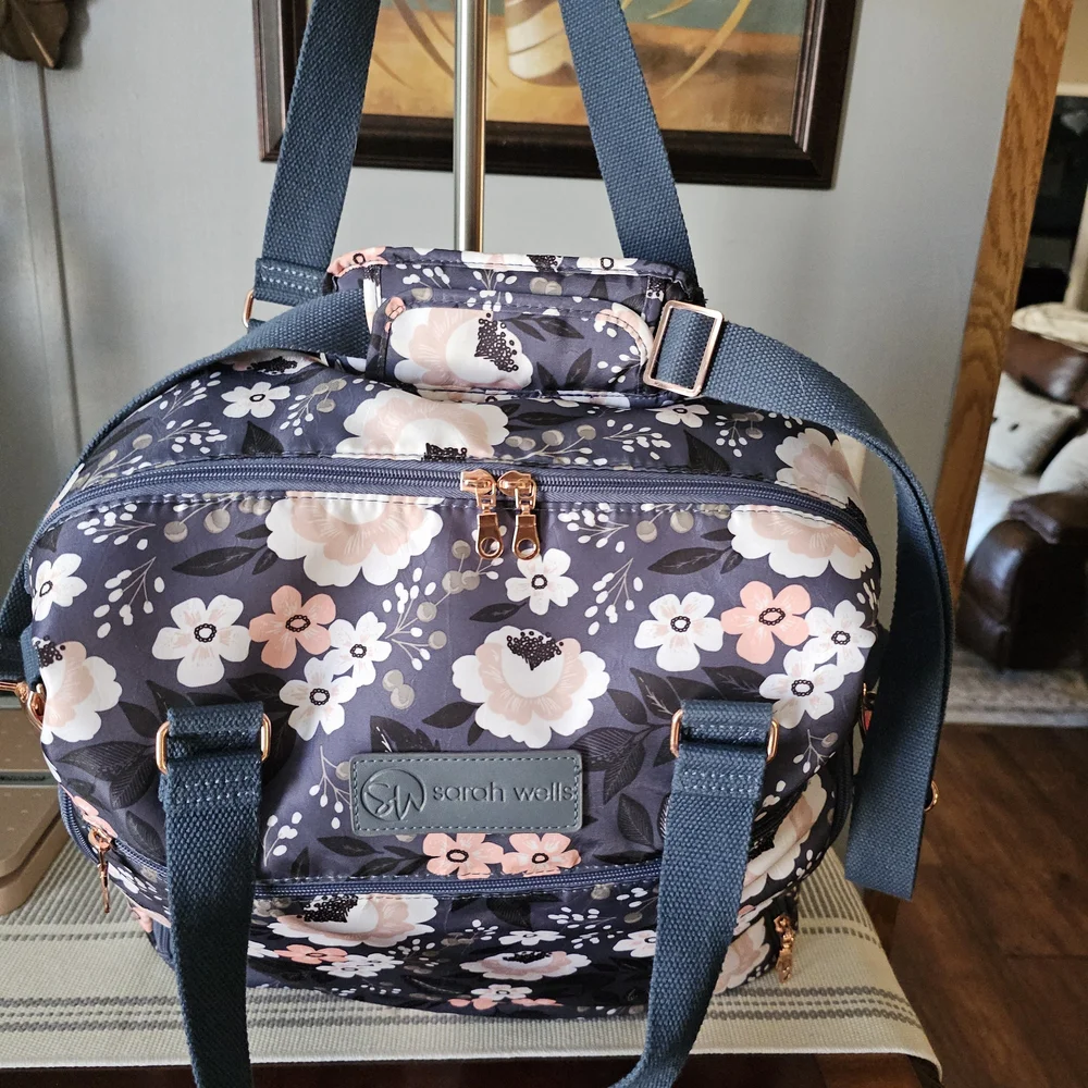 Sarah Wells Floral Breast Pump,Bag For Mothers Who Are Breast Feed Navy and Pink
